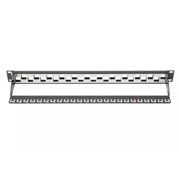 DIGITUS Patch Panel modulare, schermato 24 porte, vuoto, 1HE, montaggio a rack, sfalsato, colore nero RAL 9005