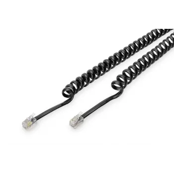 DIGITUS Cavo di connessione UAE, RJ10 2,00 m, CU, 4x7x0,12 mm, non schermato, M/M, cavo piatto, cavo a spirale, nero