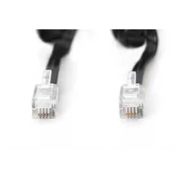 DIGITUS Cavo di connessione UAE, RJ10 2,00 m, CU, 4x7x0,12 mm, non schermato, M/M, cavo piatto, cavo a spirale, nero