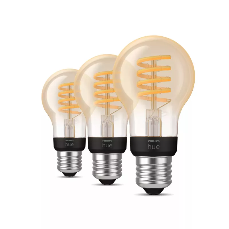 Philips Hue White Ambiance E27 A60 lampadina smart a filamento, 7 W, 550 lm, 3 pezzi