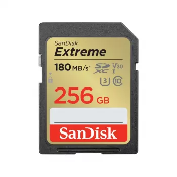 Scheda di memoria flash SDXC SANDISK UHS-I Extreme 256 GB — lettura 180 MB/s, scrittura 130 MB/s, U3/V30, Class 10