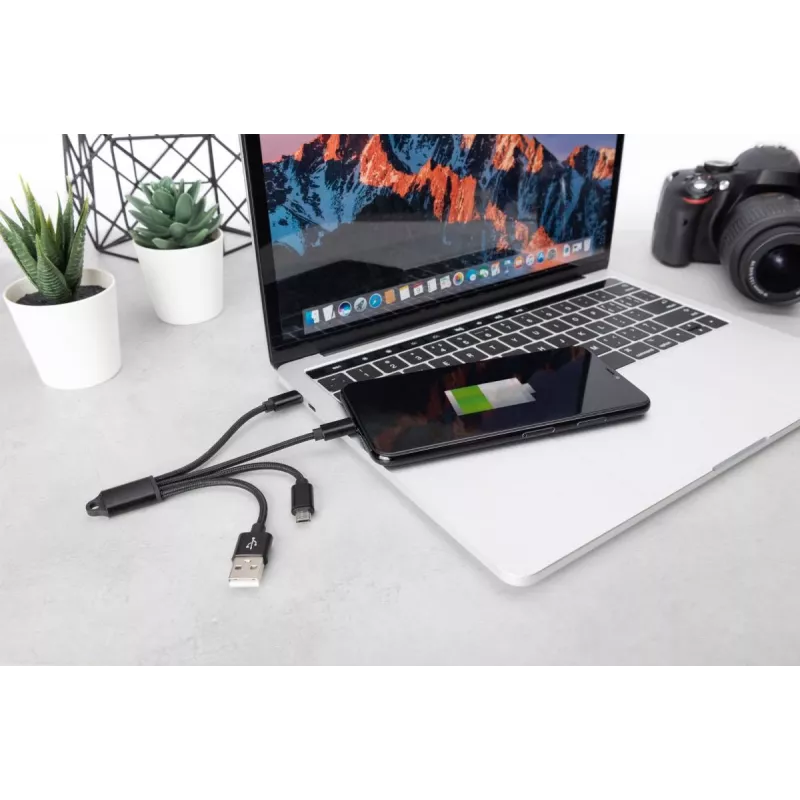 DIGITUS Cavo di ricarica USB USB A – Lightning+Micro B+Type-C M/M/M/M 15 cm cavo 3-in-1, cotone, CE, nero