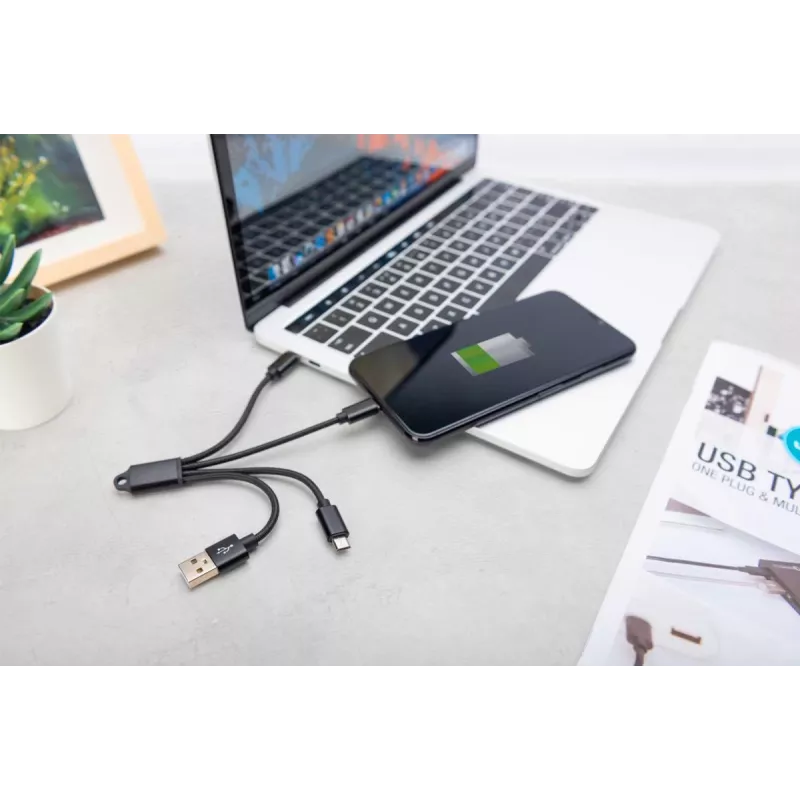 DIGITUS Cavo di ricarica USB USB A – Lightning+Micro B+Type-C M/M/M/M 15 cm cavo 3-in-1, cotone, CE, nero