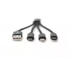 DIGITUS Cavo di ricarica USB USB A – Lightning+Micro B+Type-C M/M/M/M 15 cm cavo 3-in-1, cotone, CE, nero