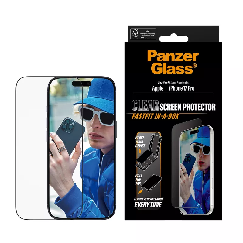 Pellicola protettiva PanzerGlass ® iPhone 17 Pro | Ultra-Wide Fit con FASTFIT IN-A-BOX