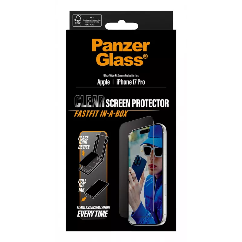 Pellicola protettiva PanzerGlass ® iPhone 17 Pro | Ultra-Wide Fit con FASTFIT IN-A-BOX