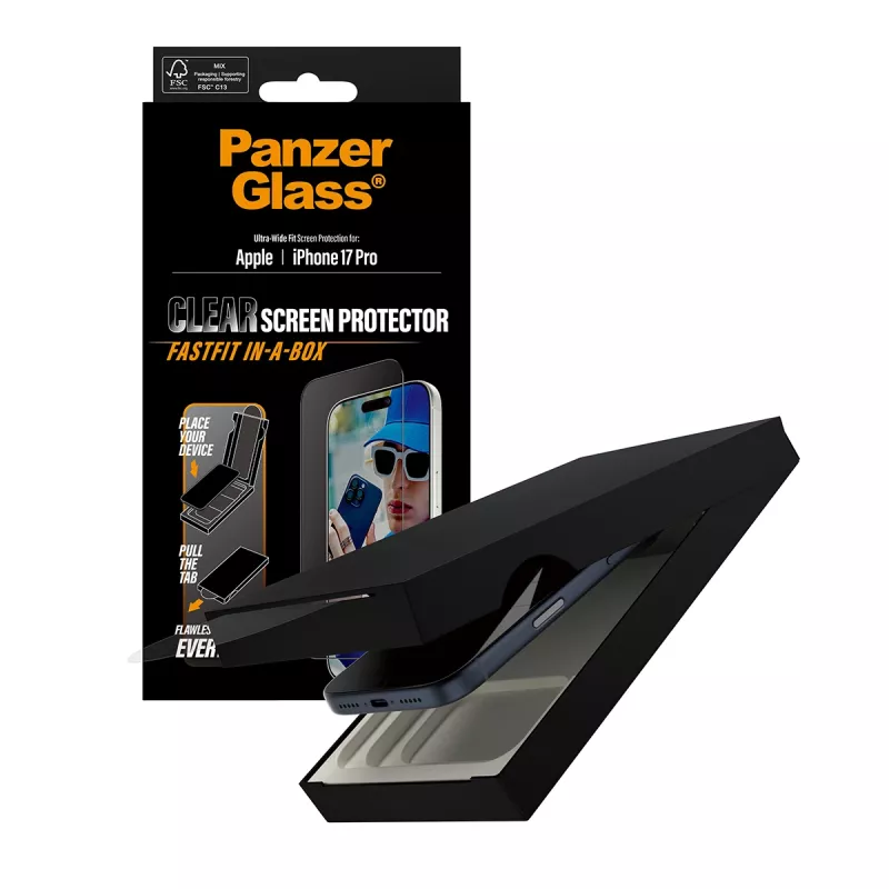 Pellicola protettiva PanzerGlass ® iPhone 17 Pro | Ultra-Wide Fit con FASTFIT IN-A-BOX
