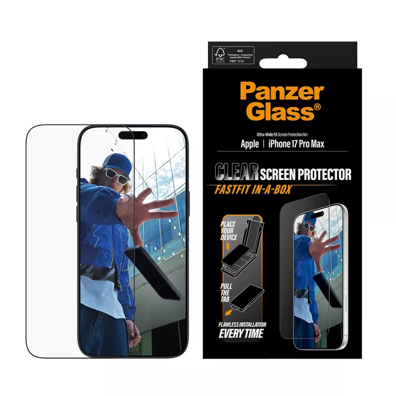 Pellicola protettiva PanzerGlass ® iPhone 17 Pro Max | Ultra-Wide Fit con FASTFIT IN-A-BOX