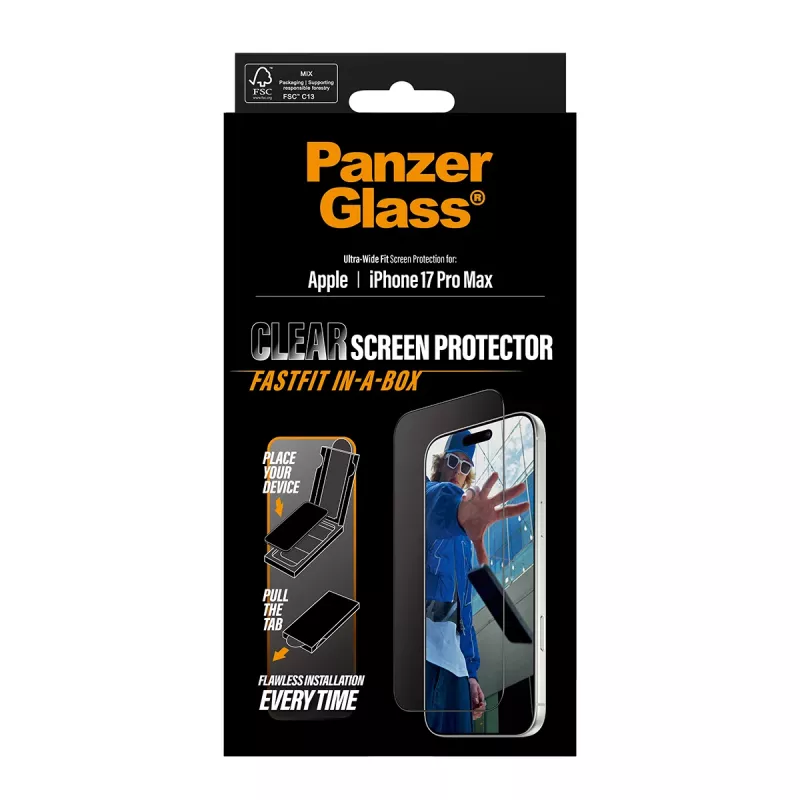 Pellicola protettiva PanzerGlass ® iPhone 17 Pro Max | Ultra-Wide Fit con FASTFIT IN-A-BOX