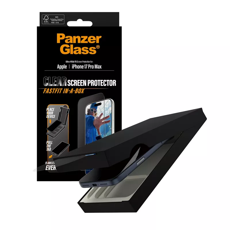 Pellicola protettiva PanzerGlass ® iPhone 17 Pro Max | Ultra-Wide Fit con FASTFIT IN-A-BOX