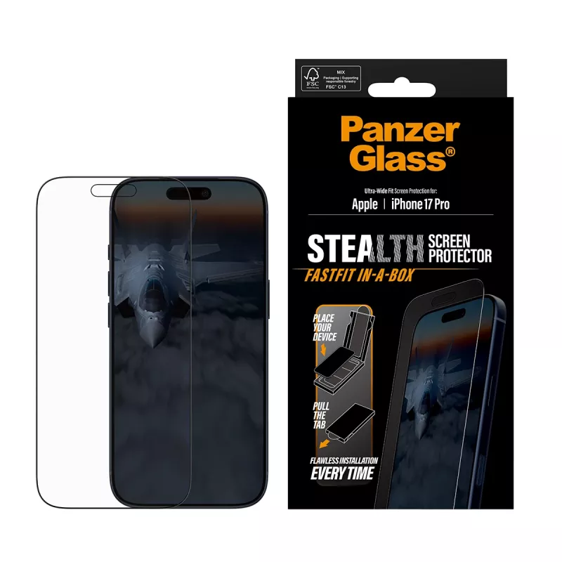 Pellicola protettiva PanzerGlass ® Stealth iPhone 17 Pro | Ultra-Wide Fit con FASTFIT IN-A-BOX