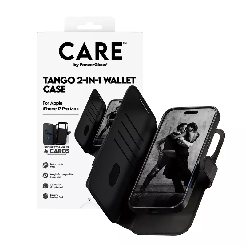 Custodia protettiva 2 in 1 per cellulare con porta carte PanzerGlass CARE Feature Case Tango compatibile MagSafe per iPhone 17 Pro Max, nero