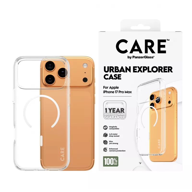 Cover PanzerGlass CARE by custodia flagship trasparente Urban Explorer bianco MagSafe iPhone 17 Pro Max