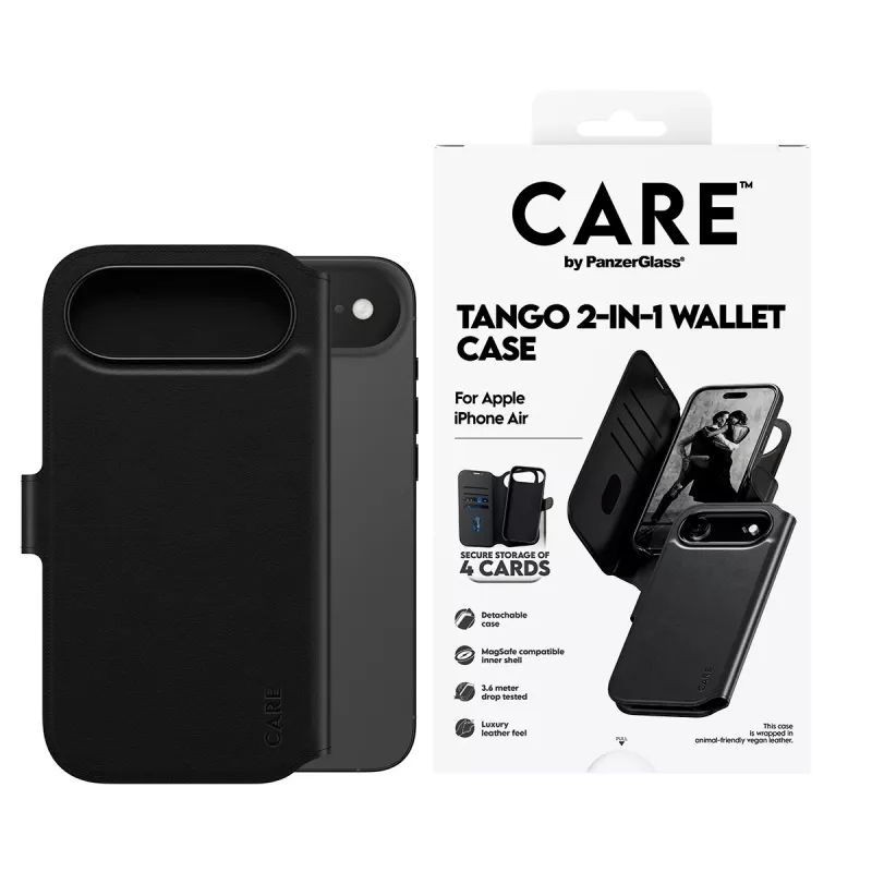 Custodia portafoglio PanzerGlass CARE Tango 2-in-1 compatibile MagSafe per iPhone Air — nero