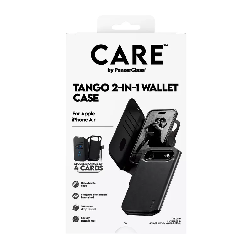 Custodia portafoglio PanzerGlass CARE Tango 2-in-1 compatibile MagSafe per iPhone Air — nero