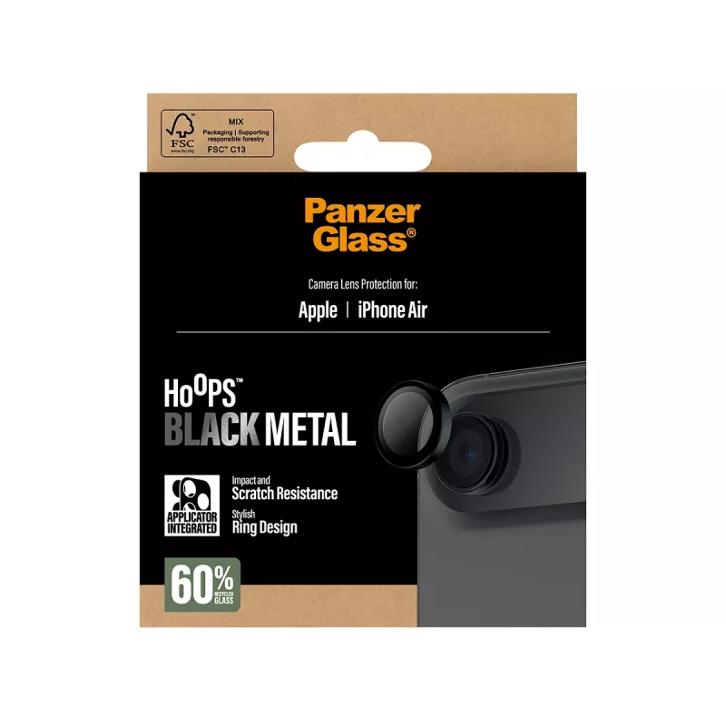Protezione lenti fotocamera PanzerGlass Hoops per iPhone Air — vetro temperato, nero, antigraffio e antishock