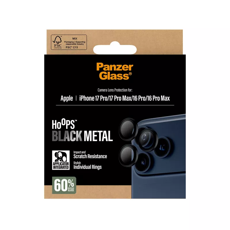 PanzerGlass ® Hoops® protezione lenti fotocamera nero iPhone 17 Pro | iPhone 17 Pro Max | iPhone 16 Pro | 16 Pro Max