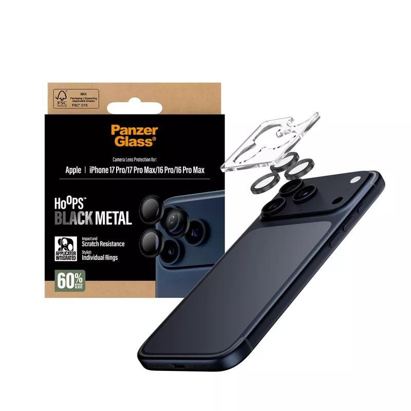 PanzerGlass ® Hoops® protezione lenti fotocamera nero iPhone 17 Pro | iPhone 17 Pro Max | iPhone 16 Pro | 16 Pro Max