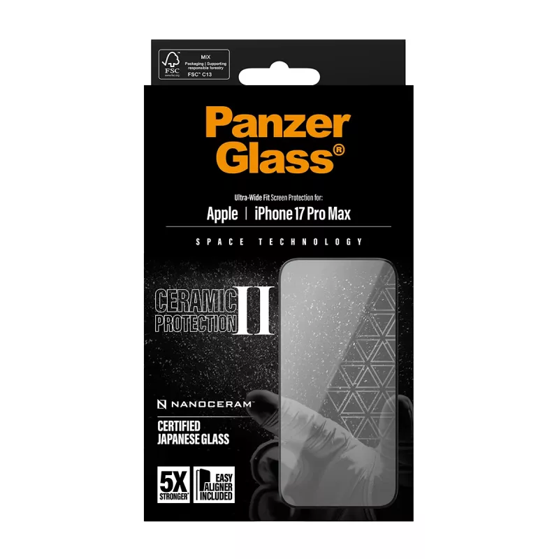 PanzerGlass ® Ceramic II protezione display iPhone 17 Pro Max | Ultra-Wide Fit con EasyAligner