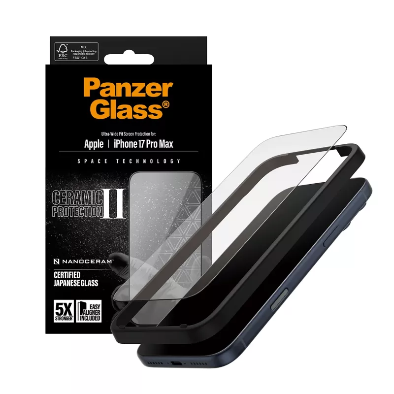 PanzerGlass ® Ceramic II protezione display iPhone 17 Pro Max | Ultra-Wide Fit con EasyAligner