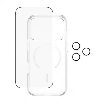Bundle protezione schermo PanzerGlass CARE 3-in-1 Flagship Explorer per iPhone 17 Pro – vetro temperato, PET, silicone, trasparente