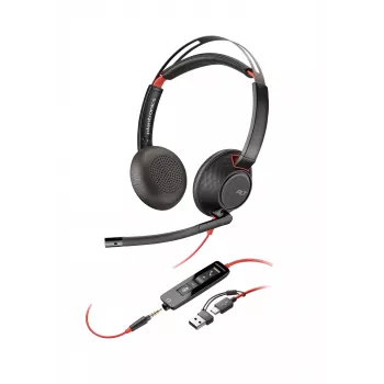 HP Poly Blackwire 5220 Cuffie stereo USB-C + jack 3,5 mm + adattatore USB-C/A