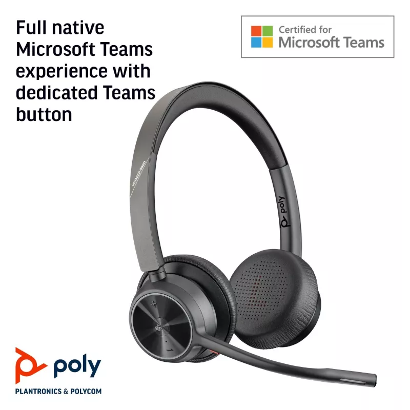 HP Poly Voyager 4320 cuffie USB-A certificate Microsoft Teams + dongle BT700-D