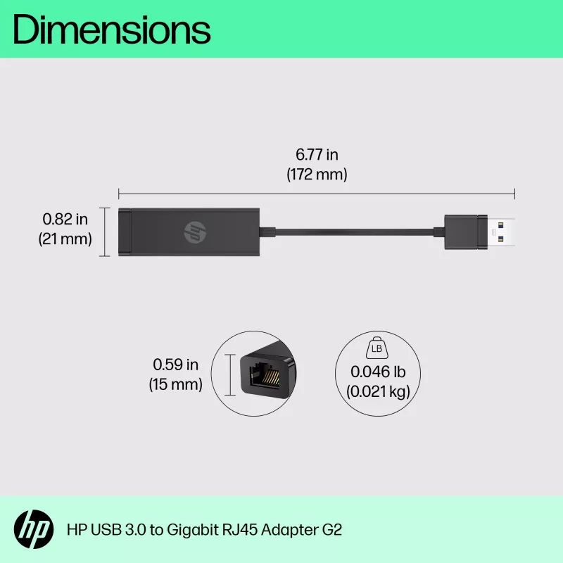 HP adattatore USB 3.0 a Gigabit RJ45 G2, con filo, USB, Ethernet, nero