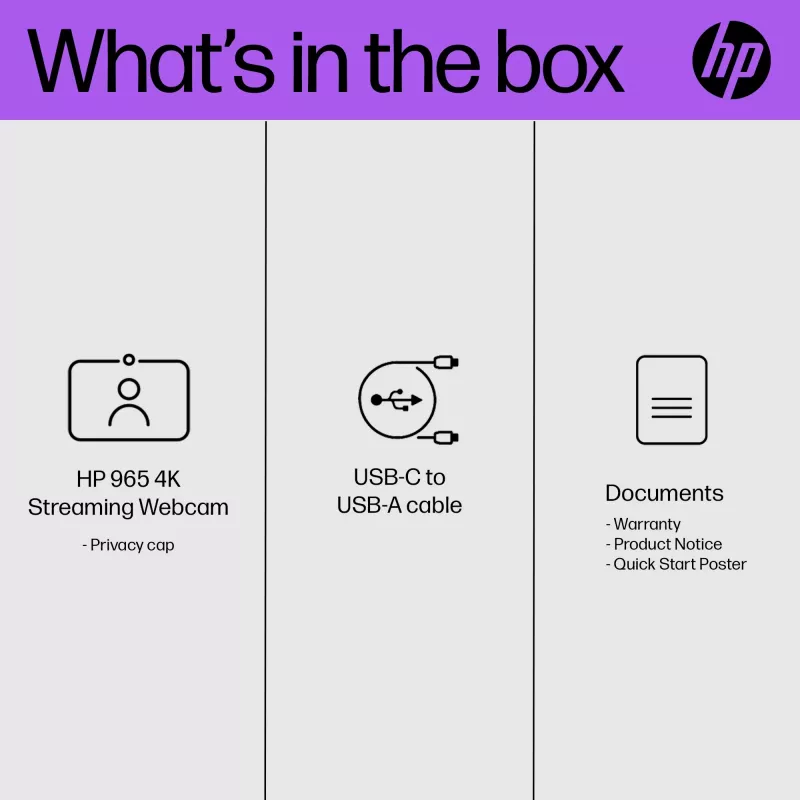 HP 325 webcam FHD, business, Windows 10, Windows 11, MacOS, 72 mm, 53,6 mm, 53,2 mm