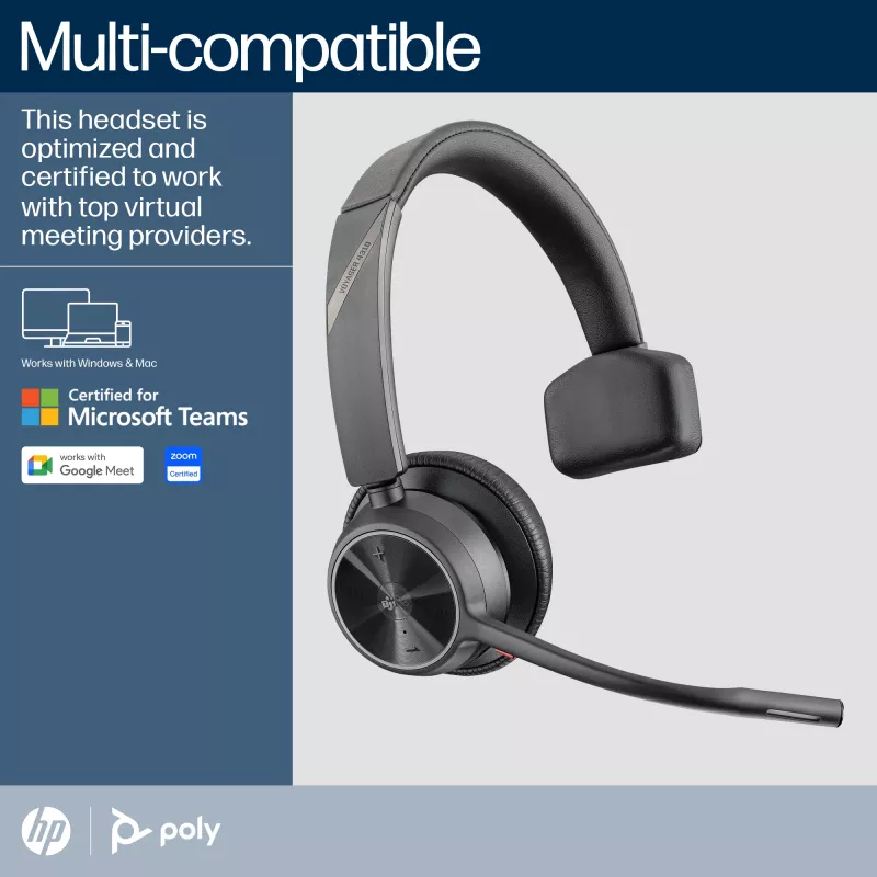 Cuffie HP Poly Voyager 4310 Microsoft Teams certificate + dongle BT700 + stazione di ricarica