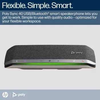 HP Poly Sync 40 speakerphone Microsoft Teams Certified, argento, Windows 10, Windows 11, MacOS, 30 h, RoHS, Federal Communications Commission (FCC), CE, 38 mm