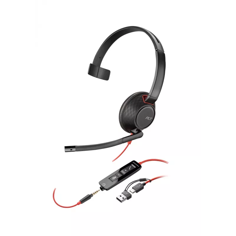 HP Poly Blackwire 5210 Cuffie monaurali USB-C + spina 3.5mm + adattatore USB-C/A (Bulk)