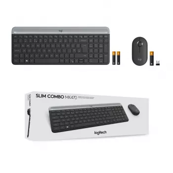 Logitech MK470 Tastiera e mouse wireless, Grafite, mouse incluso, QWERTY US, USB