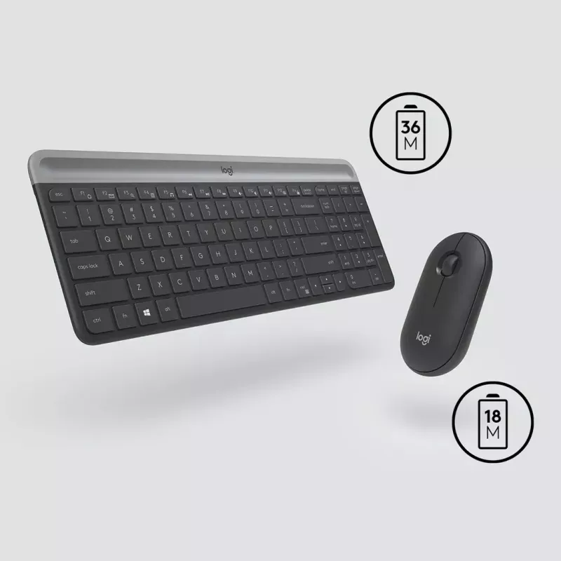 Logitech MK470 Tastiera e mouse wireless, Grafite, mouse incluso, QWERTY US, USB