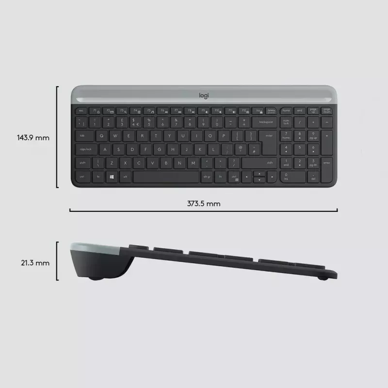Logitech MK470 Tastiera e mouse wireless, Grafite, mouse incluso, QWERTY US, USB