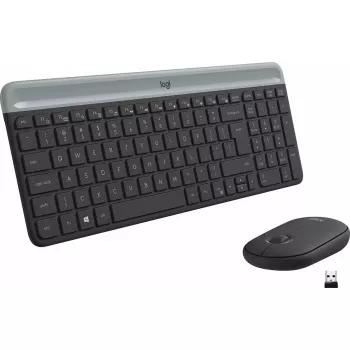Logitech MK470 Tastiera e mouse wireless, Grafite, mouse incluso, QWERTY US, USB