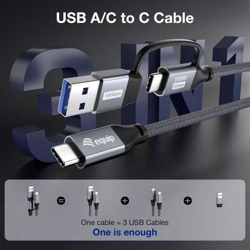 Equip 128431 Cavo USB USB 3.2 Gen 2x2 1 m USB A/USB C USB C Nero