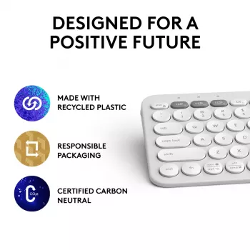 Mini tastiera compatta Logitech Pebble Keys 2 K380s — RF Wireless + Bluetooth, QWERTY US International, bianco