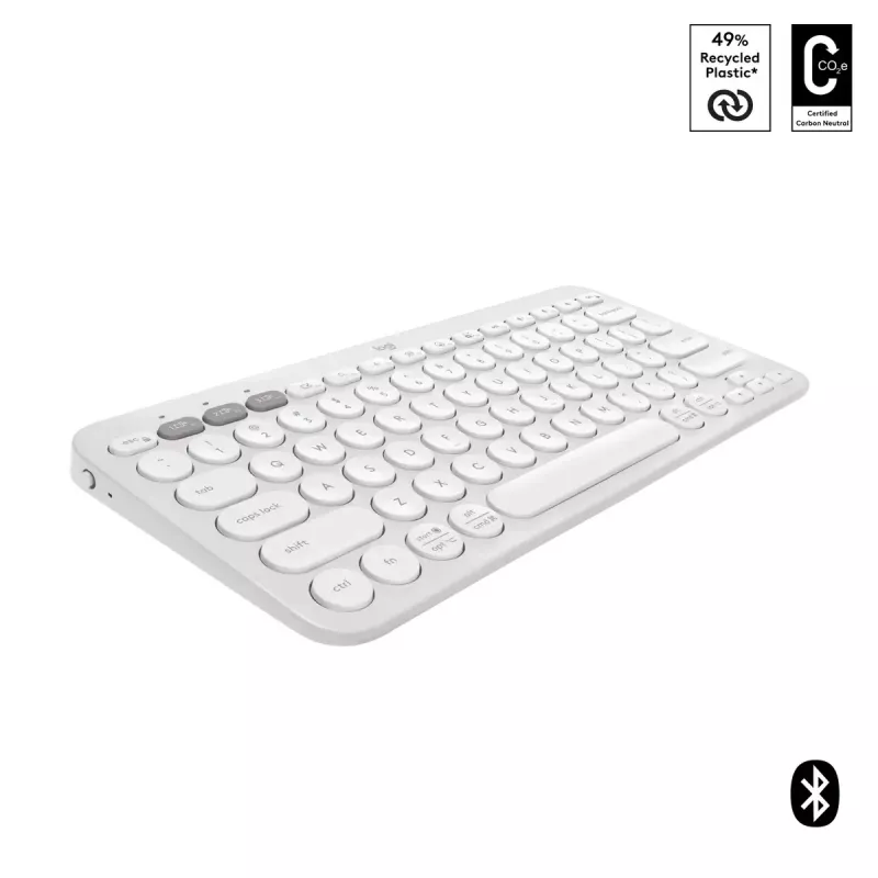 Mini tastiera compatta Logitech Pebble Keys 2 K380s — RF Wireless + Bluetooth, QWERTY US International, bianco