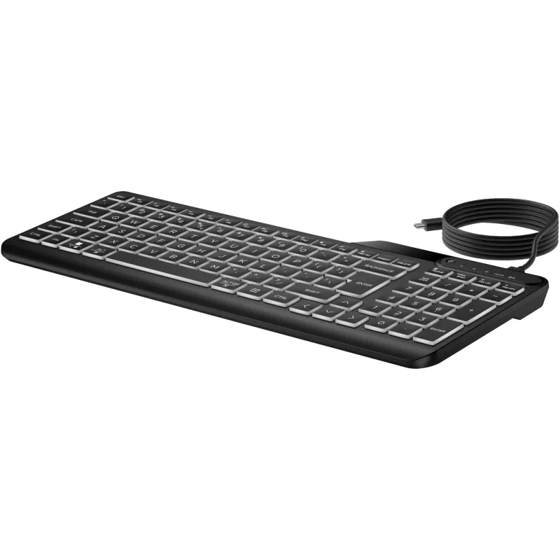 Tastiera cablata retroilluminata HP 405 Multi-Device, formato completo (100%), cablata, USB, a membrana, QWERTY, nero