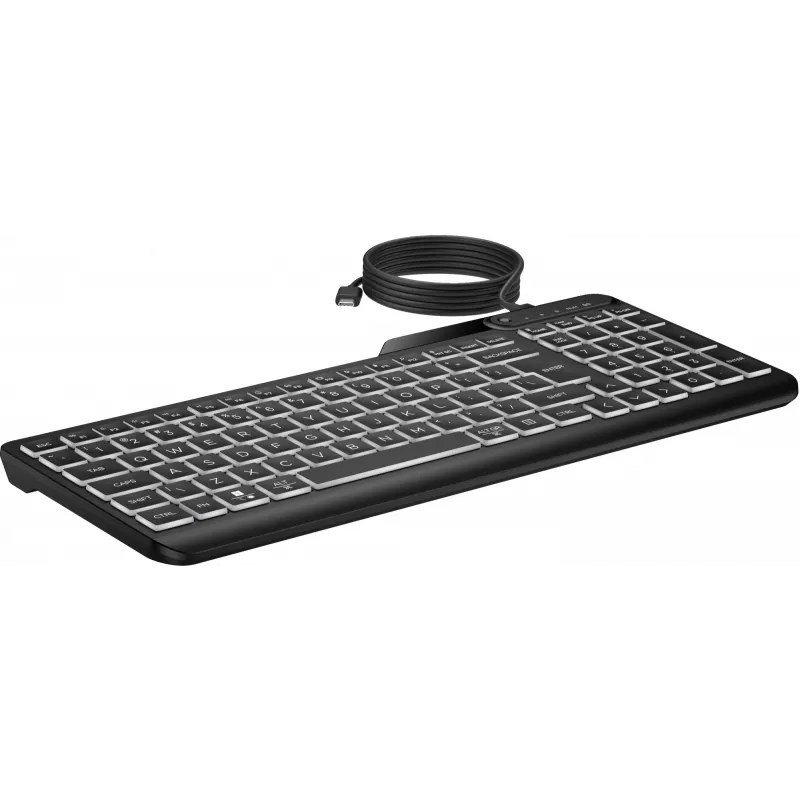 Tastiera cablata retroilluminata HP 405 Multi-Device, formato completo (100%), cablata, USB, a membrana, QWERTY, nero