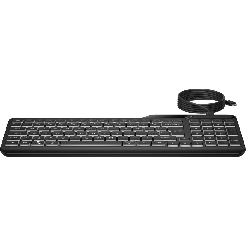 Tastiera cablata retroilluminata HP 405 Multi-Device, formato completo (100%), cablata, USB, a membrana, QWERTY, nero