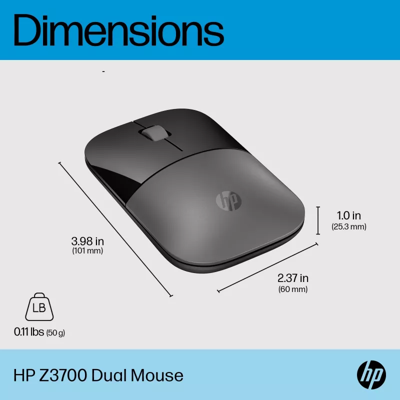 Mouse HP Z3700 Dual Silver, ambidestro, RF Wireless + Bluetooth, argento
