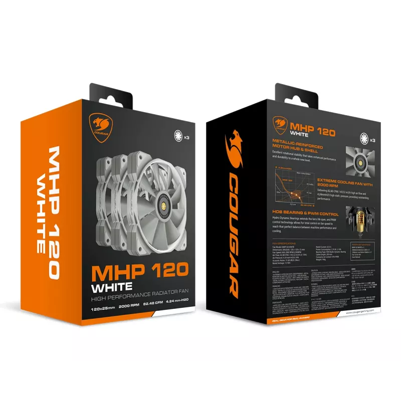 COUGAR Ventola per case MHP 120, bianco, confezione da 3
