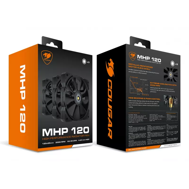COUGAR Ventola per case MHP 120, nero, confezione da 3