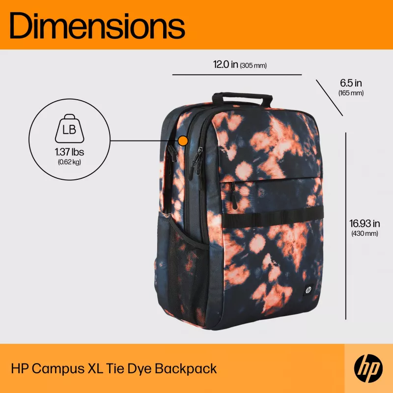 Zaino tempo libero HP Campus XL Tie Dye zaino nero poliestere