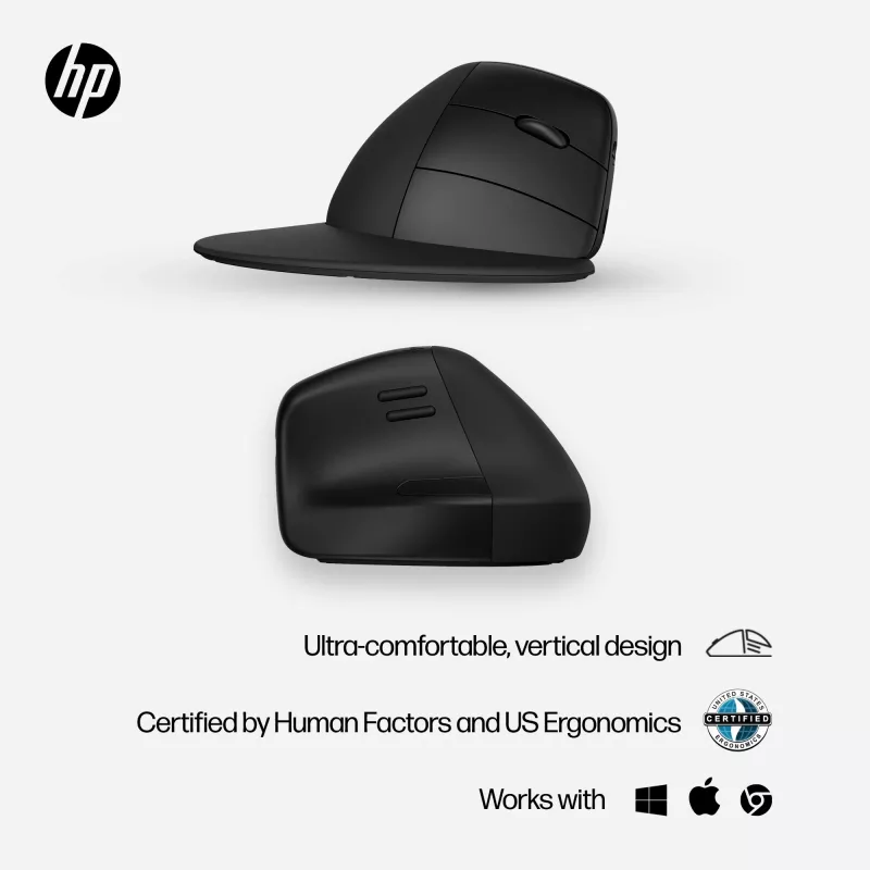 HP 920 mouse ergonomico wireless, per destrimani, design verticale, Bluetooth + USB Type-A, 4000 DPI, nero