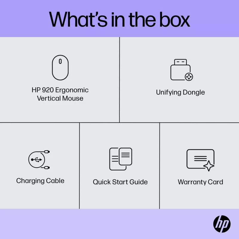 HP 920 mouse ergonomico wireless, per destrimani, design verticale, Bluetooth + USB Type-A, 4000 DPI, nero