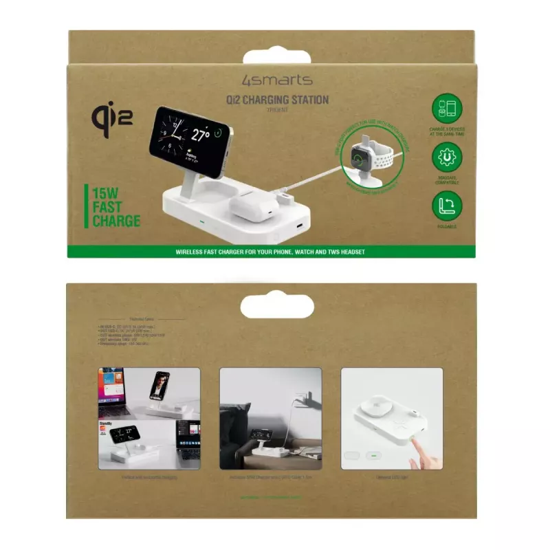 Caricatore wireless 4smarts Qi2 universale bianco caricabatterie rapido indoor AC 12V