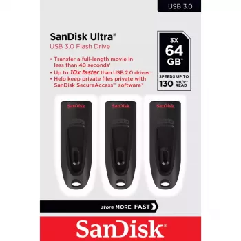 WESTERN DIGITAL Sandisk Cruzer Ultra - 64GB Chiavetta USB - USB 3.0 - nero - confezione da 3